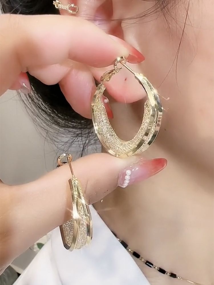 Korean Style Minimalist Crystal Hoop Earrings Light Luxury_voghion.com