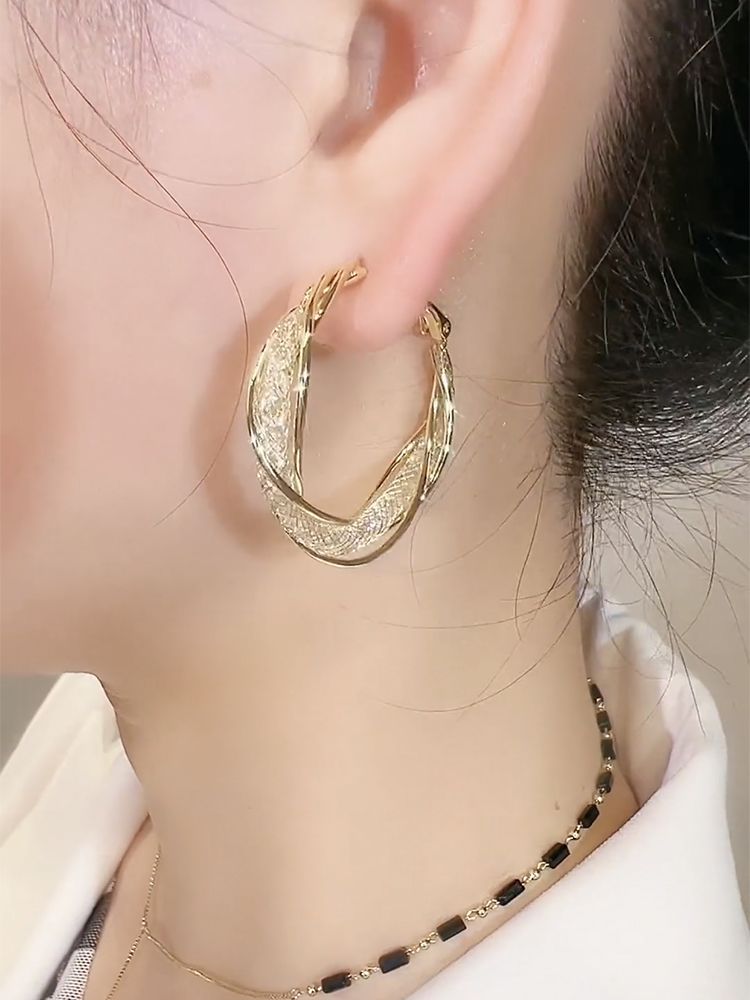 Korean Style Minimalist Crystal Hoop Earrings Light Luxury_voghion.com