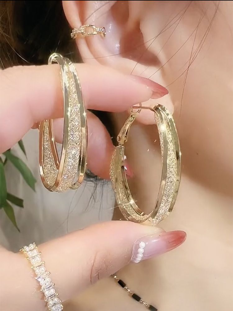Korean Style Minimalist Crystal Hoop Earrings Light Luxury_voghion.com