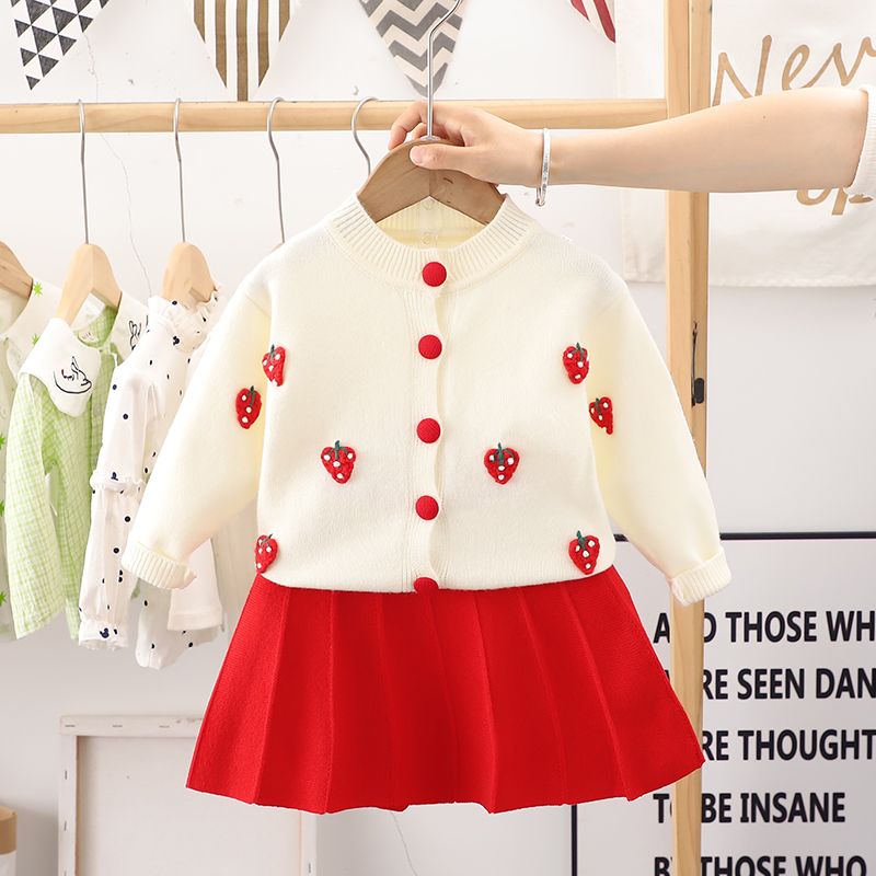 Girls' Sweater Dress Autumn Outfit Cute And Stylish For Little Children 2023 New Fashionable Children's Knit Two-Piece_voghion.com