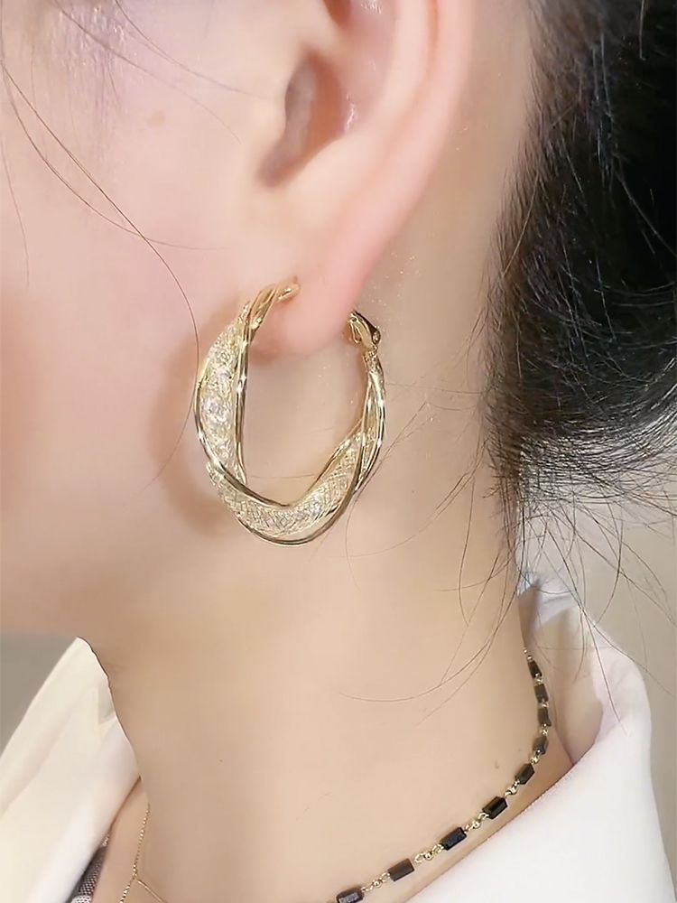 Korean Style Minimalist Crystal Hoop Earrings Light Luxury_voghion.com