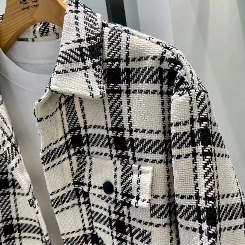 春秋季潮流时尚经典格子衬衫男痞帅长袖宽松百搭休闲情侣夹克外套【3月18日发完】