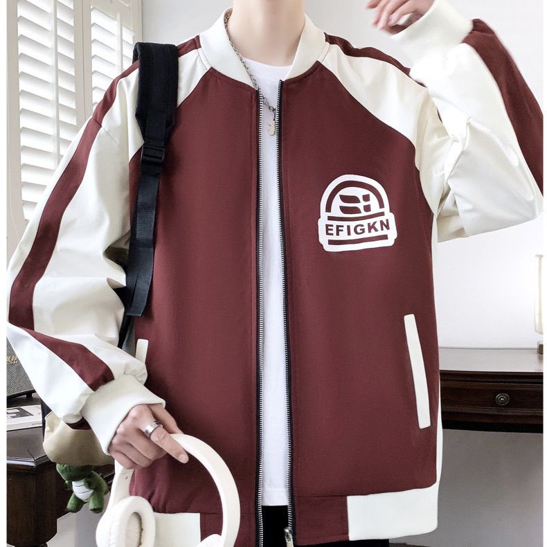Men's Jacket Trendy American Style Colorblock Embroidered Coat_voghion.com