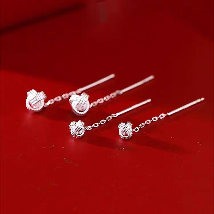 s925纯银如意结流苏耳线女2024新款爆款耳链轻奢小众短款耳环耳饰