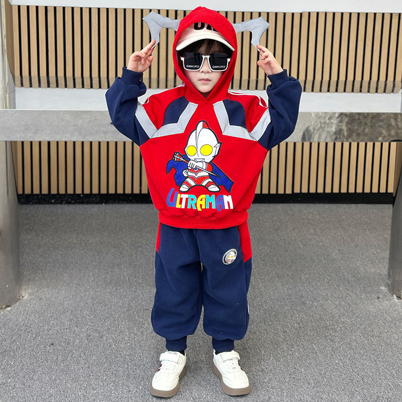 男童春秋款套裝2024經典奧特曼衣服洋氣寶寶網紅男孩帥氣炸街春季