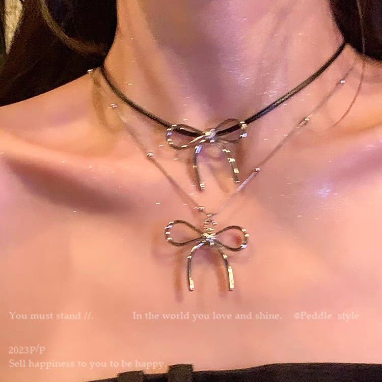 旅遊去吧~簡約蝴蝶結毛衣鏈個性獨特小眾項鍊女輕奢高級感鎖骨鏈