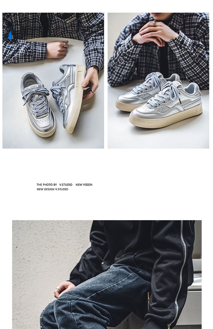 Yuanbo baskets homme classiques argent chaussures décontractées_voghion.com