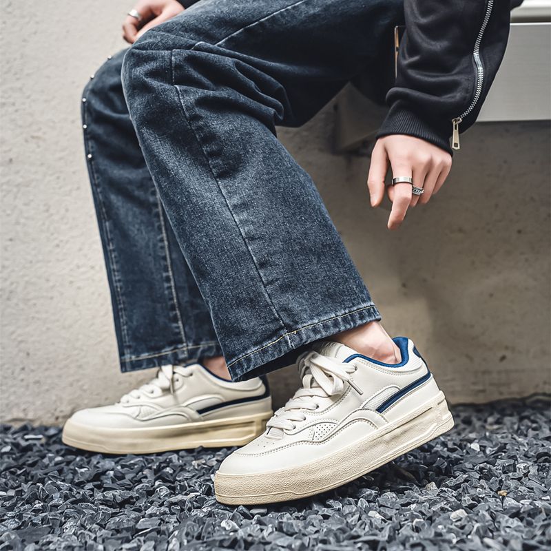 Baskets Yuanbo Niche Silver Classic pour hommes, collection printemps 2024, chaussures de sport blanches polyvalentes de style coréen pour hommes_voghion.com