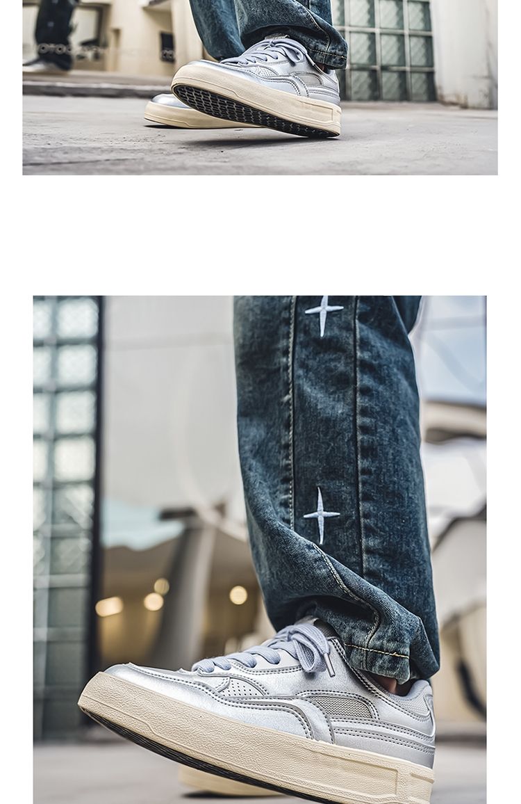 Yuanbo baskets homme classiques argent chaussures décontractées_voghion.com
