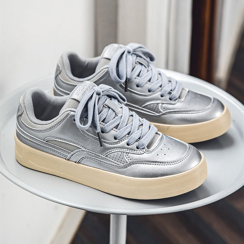 Baskets Yuanbo Niche Silver Classic pour hommes, collection printemps 2024, chaussures de sport blanches polyvalentes de style coréen pour hommes_voghion.com