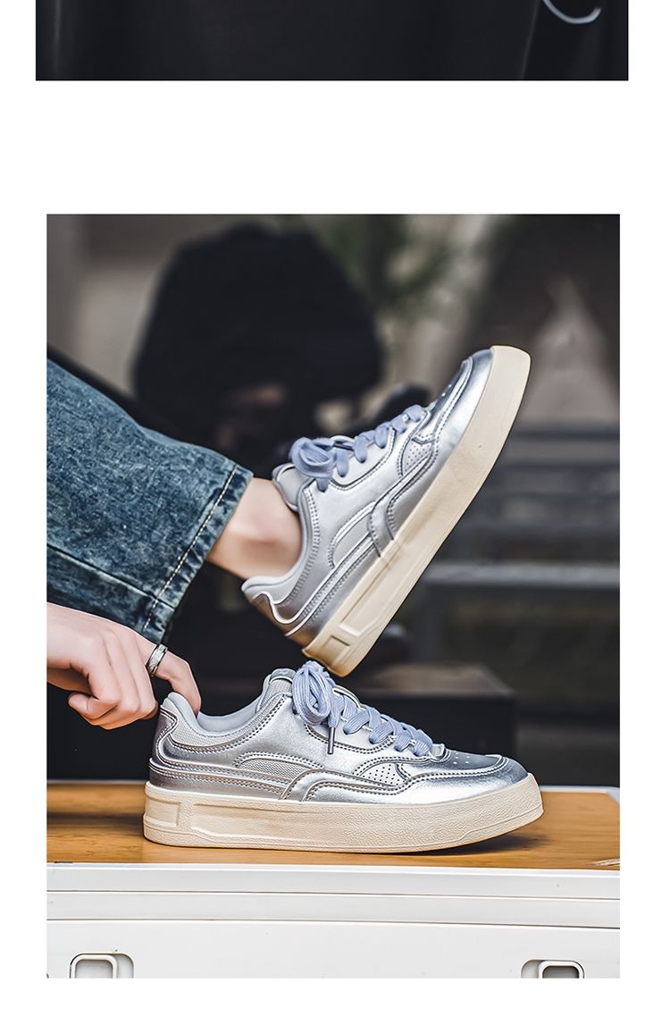 Yuanbo baskets homme classiques argent chaussures décontractées_voghion.com