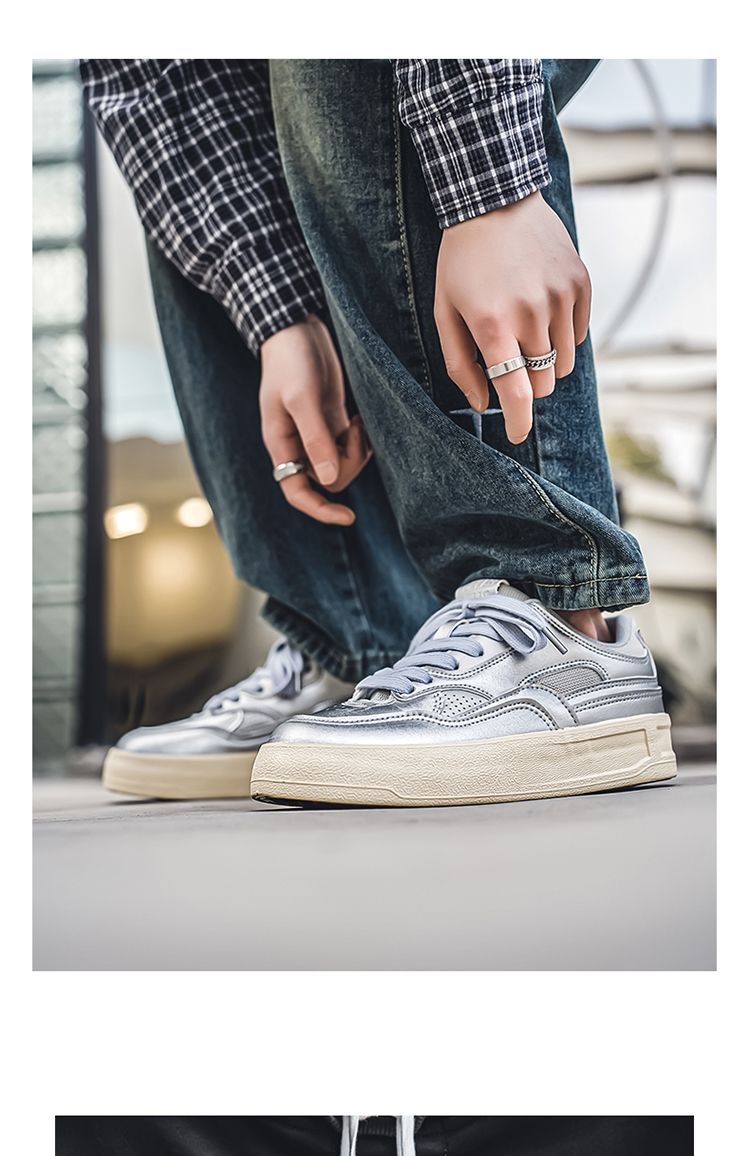 Yuanbo baskets homme classiques argent chaussures décontractées_voghion.com