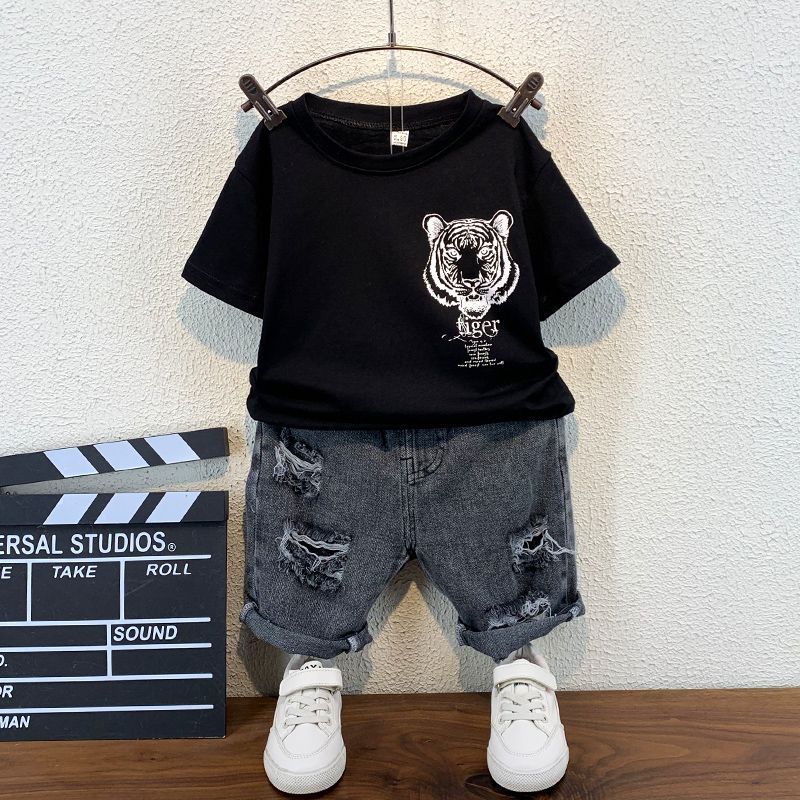 男童夏裝套裝2024新款洋氣寶寶夏天衣服潮兒童網紅帥氣短袖兩件套
