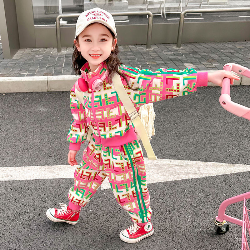 女童套裝春秋款2024新款時髦洋氣兒童裝網紅炸街女寶寶春裝運動潮