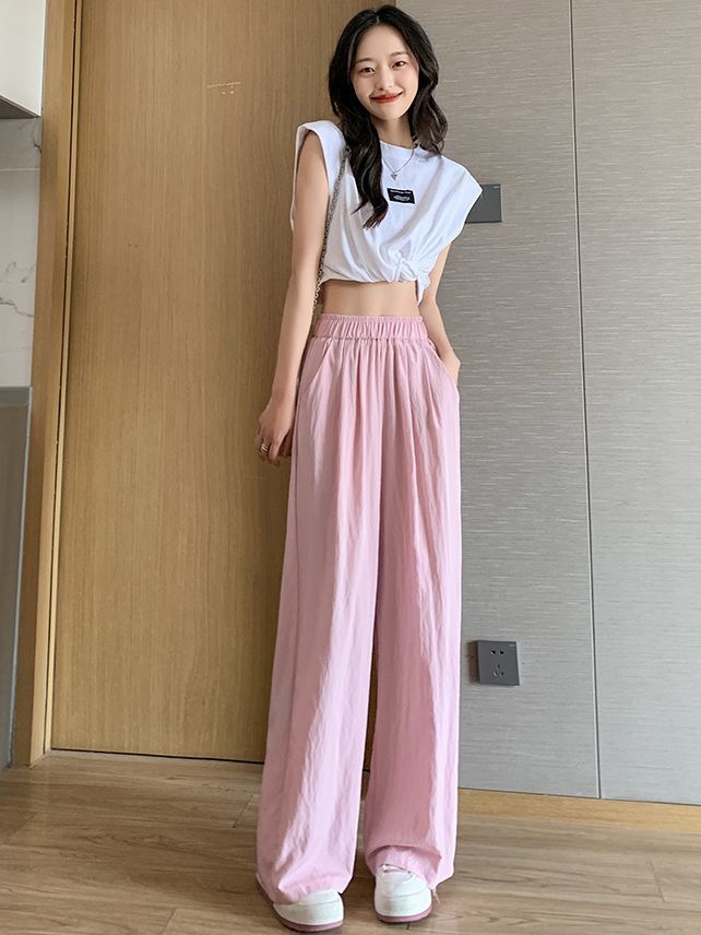 Ice silk wide-leg pants for women in summer, thin, high-waisted, cool, loose, lazy, sunscreen, casual, slimming Yamamoto pants