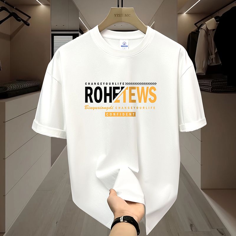 夏季纯棉短袖新款宽松潮牌T恤印花体恤半袖潮流男士上衣衣服圆领