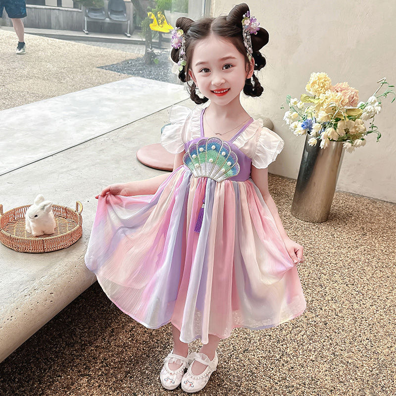 女童連衣裙夏季2024新款洋氣兒童古裝寶寶漢服中國風裙子夏裝薄款