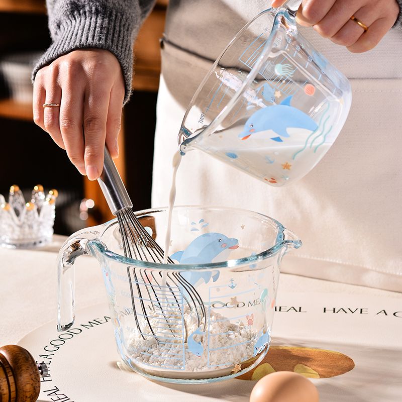 Glass Measuring Scale, High Temperature Resistant, Kitchen Household Food Grade Baking Tool, Egg Beating Cup With Handle_voghion.com