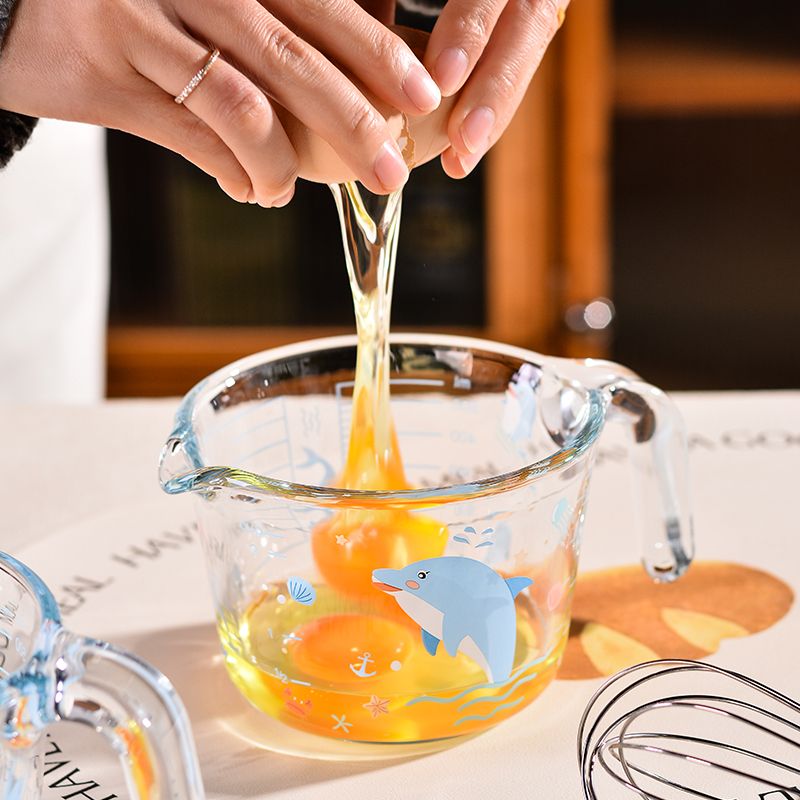 Glass Measuring Scale, High Temperature Resistant, Kitchen Household Food Grade Baking Tool, Egg Beating Cup With Handle_voghion.com
