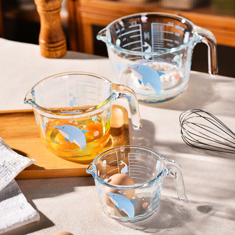 Glass Measuring Scale, High Temperature Resistant, Kitchen Household Food Grade Baking Tool, Egg Beating Cup With Handle_voghion.com