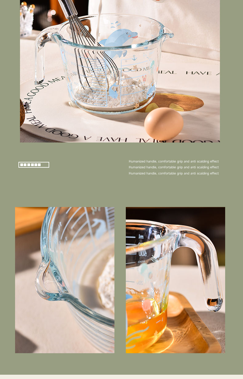 Glass Measuring Scale, High Temperature Resistant, Kitchen Household Food Grade Baking Tool, Egg Beating Cup With Handle_voghion.com