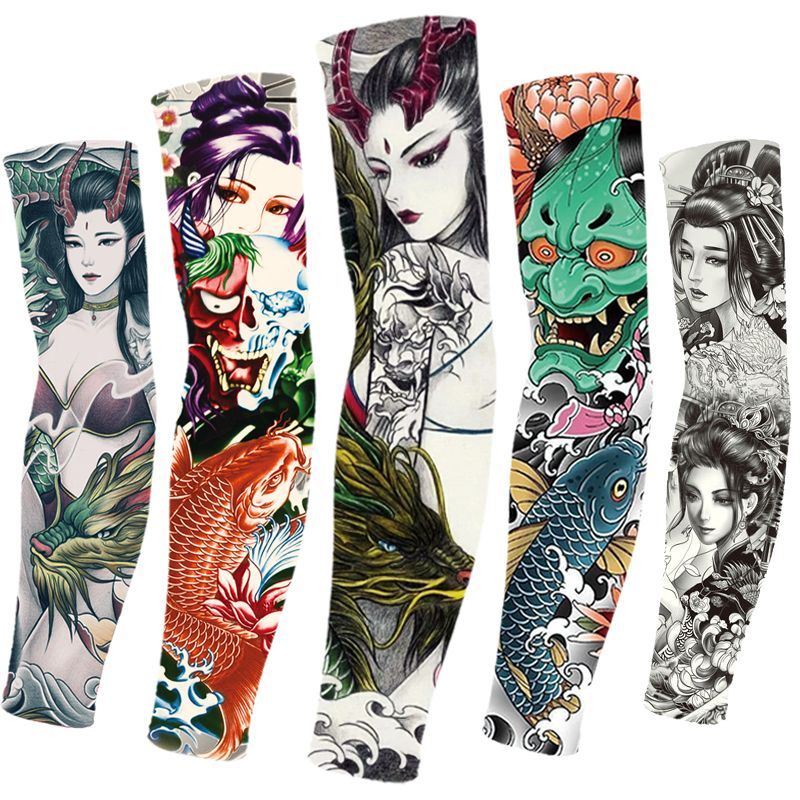 Men Summer Ice Silk Sun Outdoor Driving Sunshade UV Protection Tattoo Arm Sleeves For Women_viptrois.com
