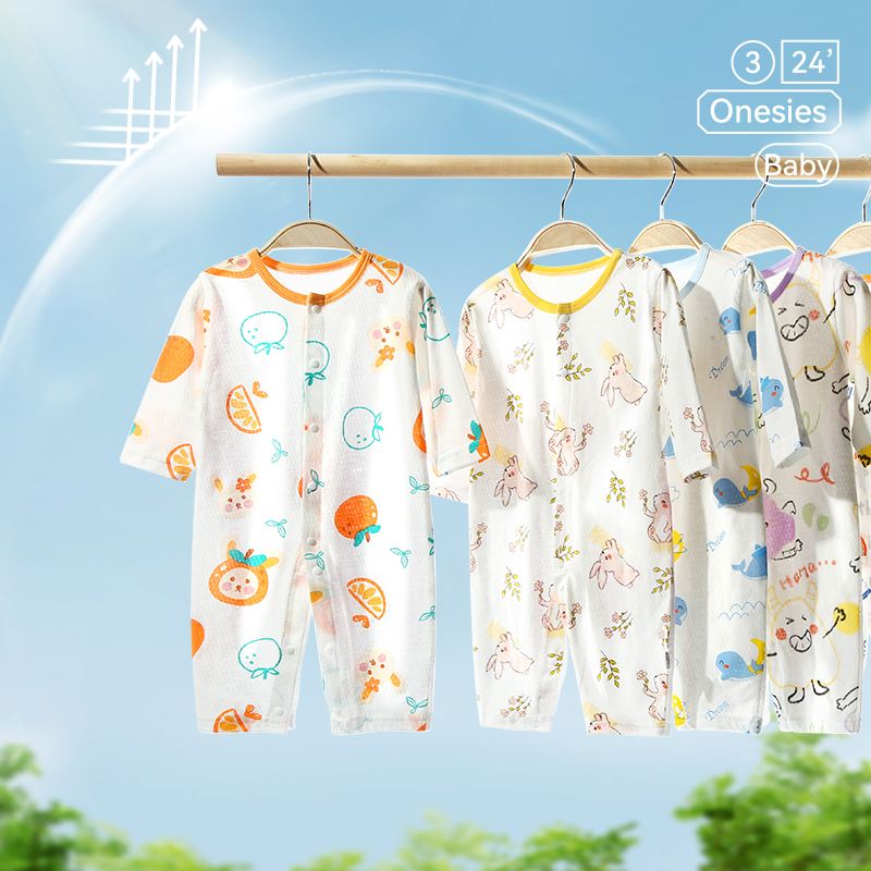 婴儿长袖连体衣宝宝夏装哈衣新生幼儿衣服夏季薄款爬服家居空调服