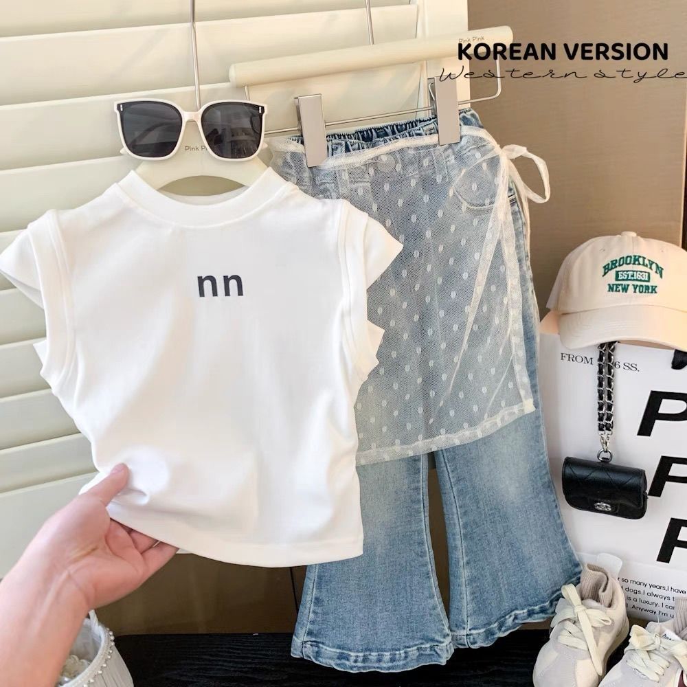 Koreanische Mädchen-T-Shirt-Kollektion Sommer 2024: Neues, stylisches, ärmelloses kurzes Top für Babys und Kleinkinder_voghion.com
