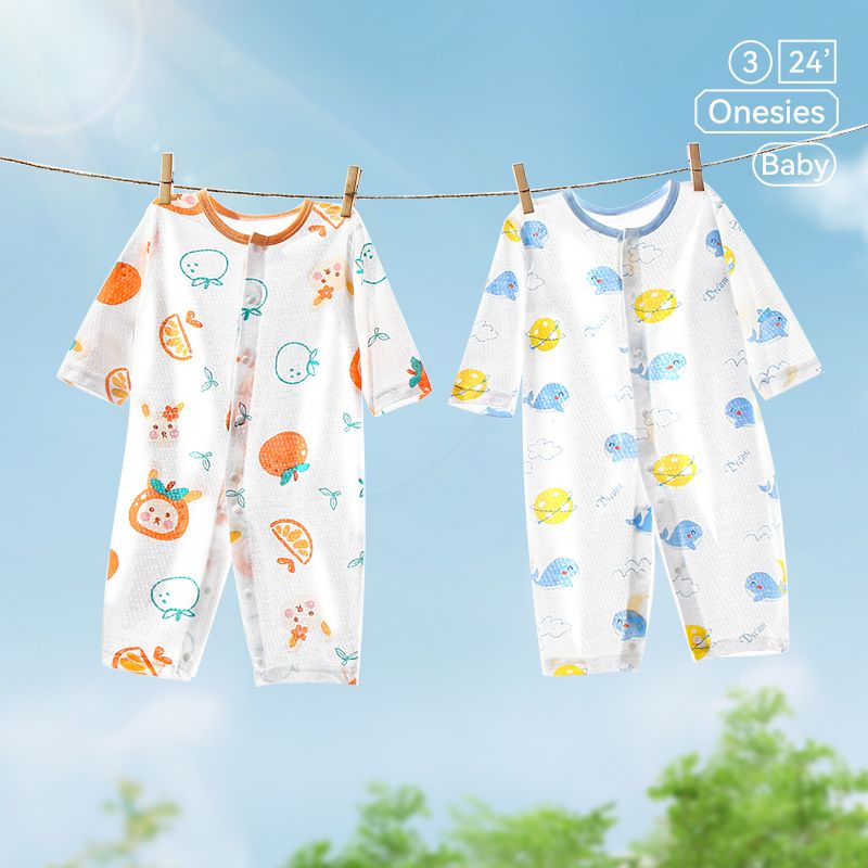 婴儿长袖连体衣宝宝夏装哈衣新生幼儿衣服夏季薄款爬服家居空调服