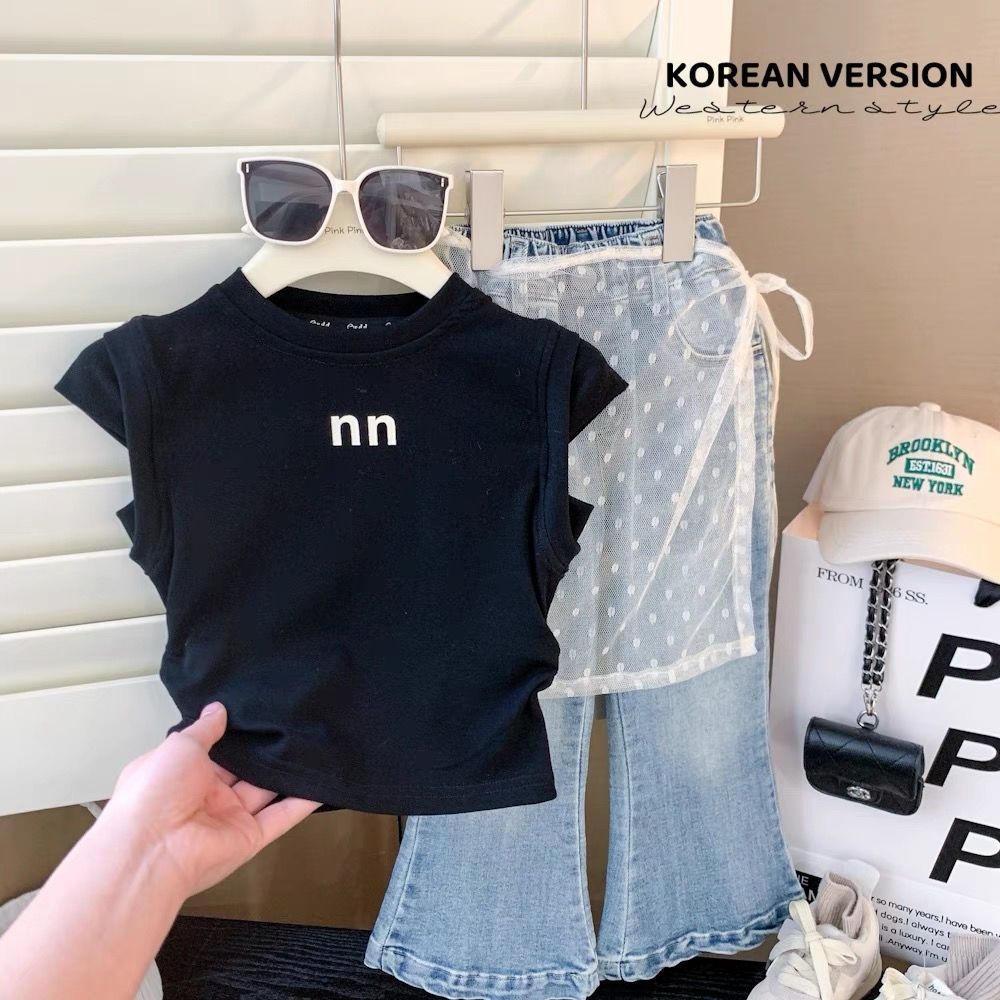 Koreanische Mädchen-T-Shirt-Kollektion Sommer 2024: Neues, stylisches, ärmelloses kurzes Top für Babys und Kleinkinder_voghion.com