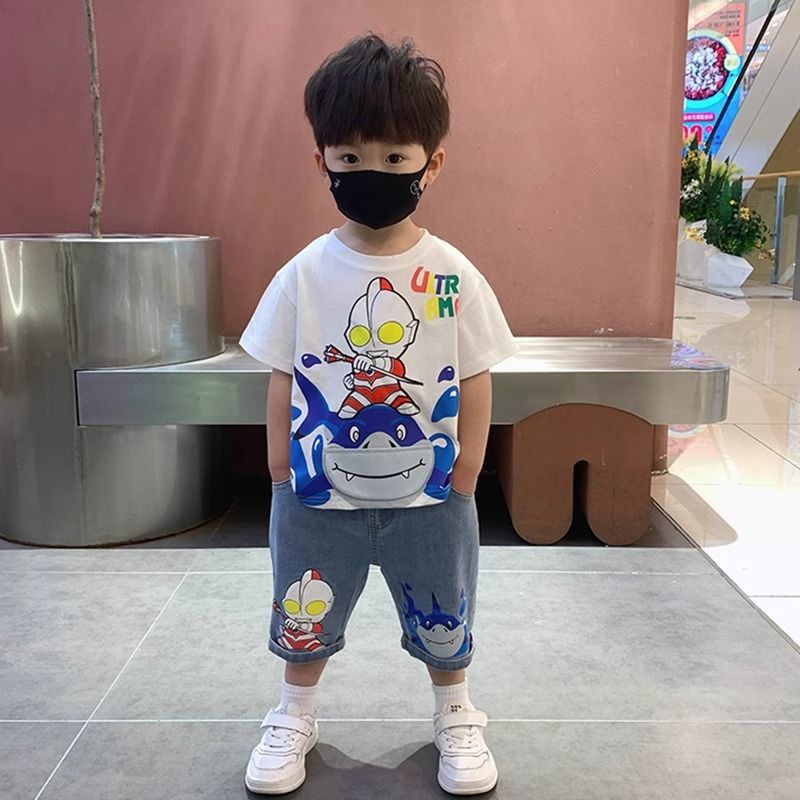 奧特曼衣服男童夏裝套裝2024新款兒童裝短袖時髦炸街夏季帥氣衣服