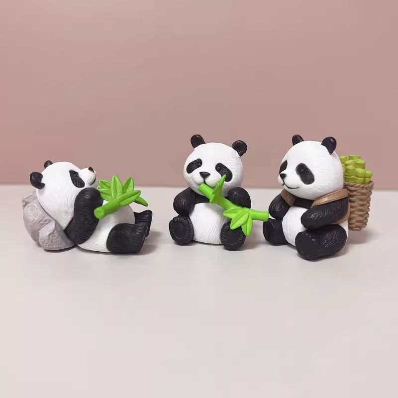 8pc Pandas Eat Bamboo MINI Desktop Mini Figure Ornament Cute Car