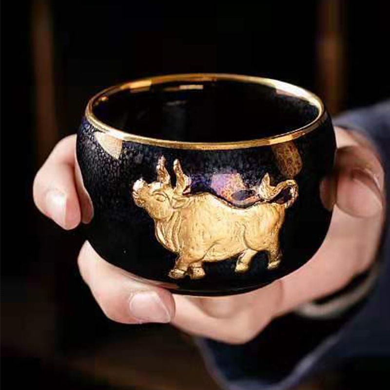 陈为椿金牛建盏茶杯功夫茶杯个人杯主人杯单杯贺岁牛转乾坤茶盏