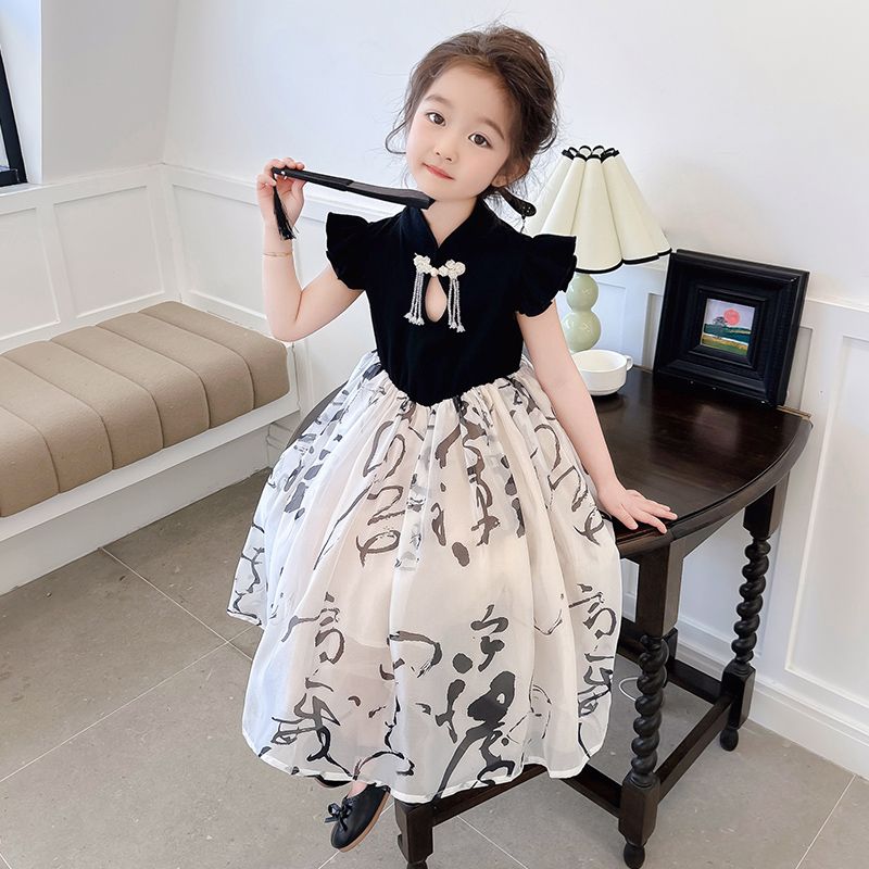 女童新中式連衣裙夏季兒童漢服2024新款馬面裙國風公主裙旗袍裙子