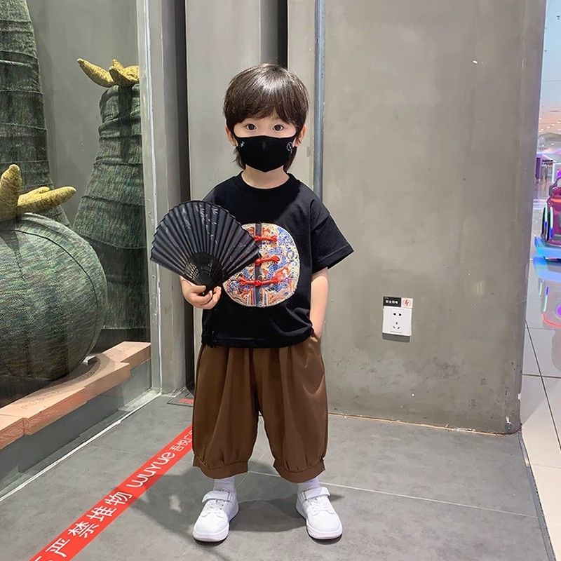 男童夏裝短袖套裝2024新款新中式男孩寶寶衣服夏天兒童時髦兩件套