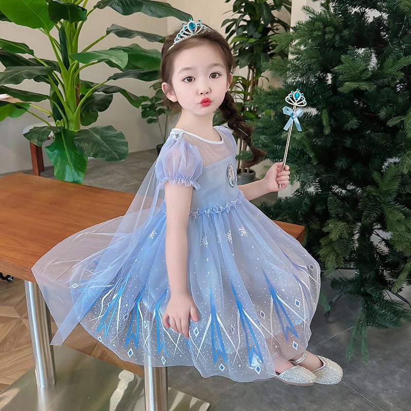 愛莎公主裙女童夏裝連衣裙2024新款童裝洋氣寶寶紗裙兒童夏季裙子