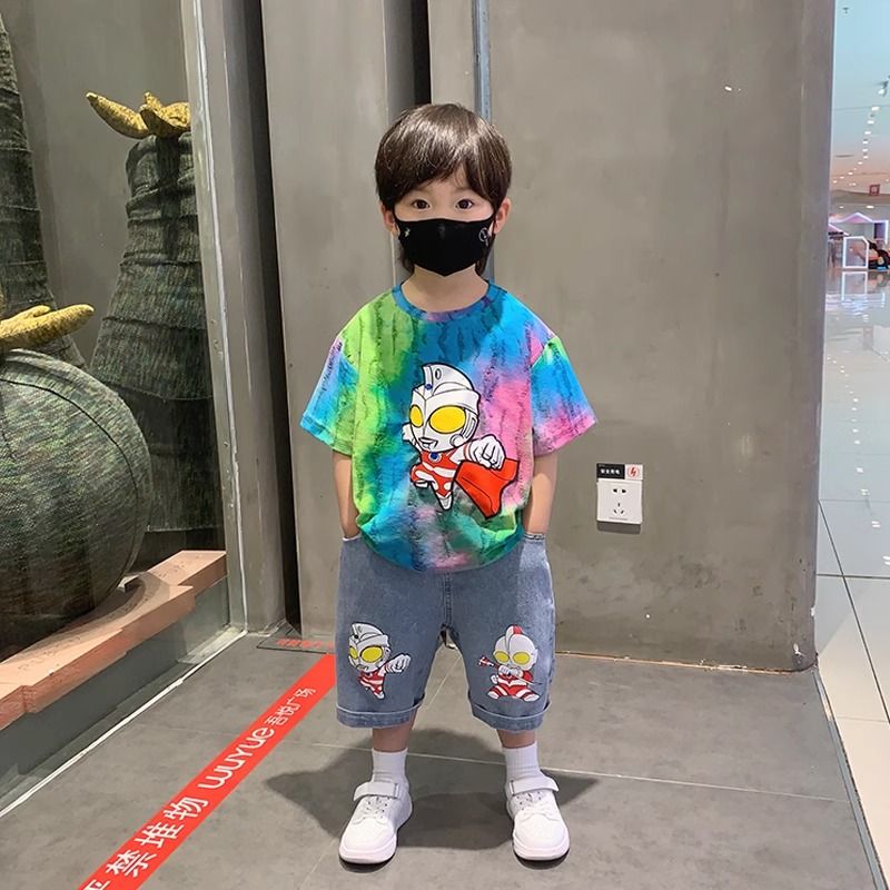 奧特曼衣服男童夏裝套裝2024新款寶寶夏季網紅炸街帥氣短袖兩件套