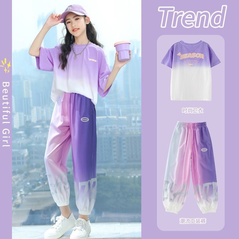 夏季女童薄款兩件套裝2024韓版夏裝中大童休閒洋氣運動服短袖套裝