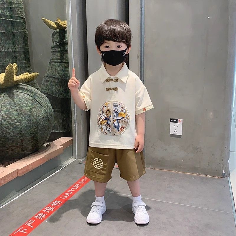 男童漢服套裝2024新款帥氣寶寶唐裝短袖夏款潮流男孩中國風童裝酷