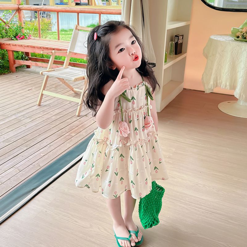 女童碎花連衣裙夏裝2024新款兒童夏季薄款吊帶裙子寶寶洋氣公主裙