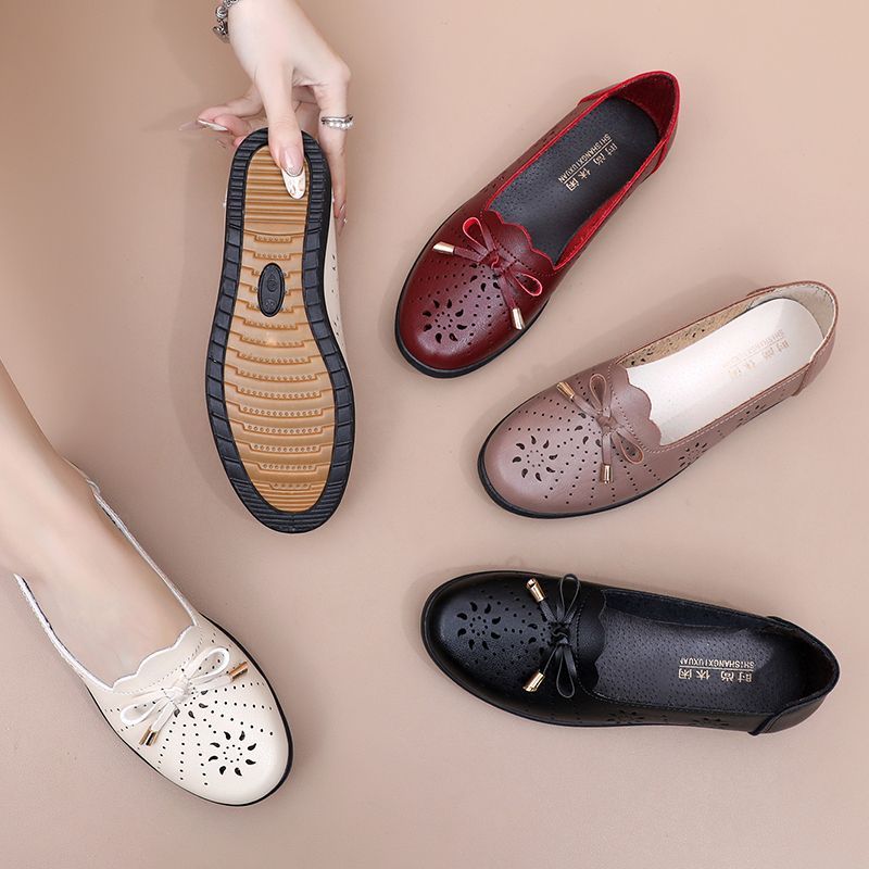 Genuine Mom Closed-toe Sandals Women, Comfortable Non-slip Single Shoes, Hollowed-out Design, Leather Shoes For_vogvips.com