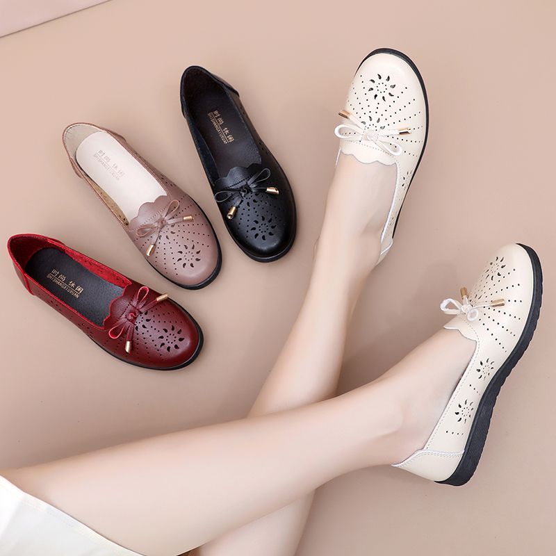 Genuine Mom Closed-toe Sandals Women, Comfortable Non-slip Single Shoes, Hollowed-out Design, Leather Shoes For_vogvips.com