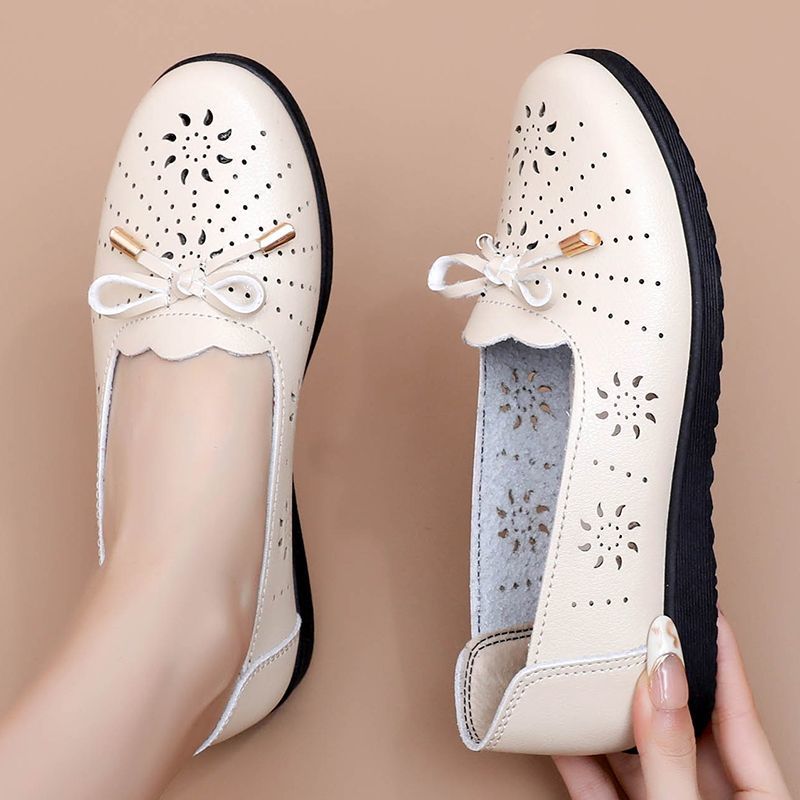 Genuine Mom Closed-toe Sandals Women, Comfortable Non-slip Single Shoes, Hollowed-out Design, Leather Shoes For_vogvips.com