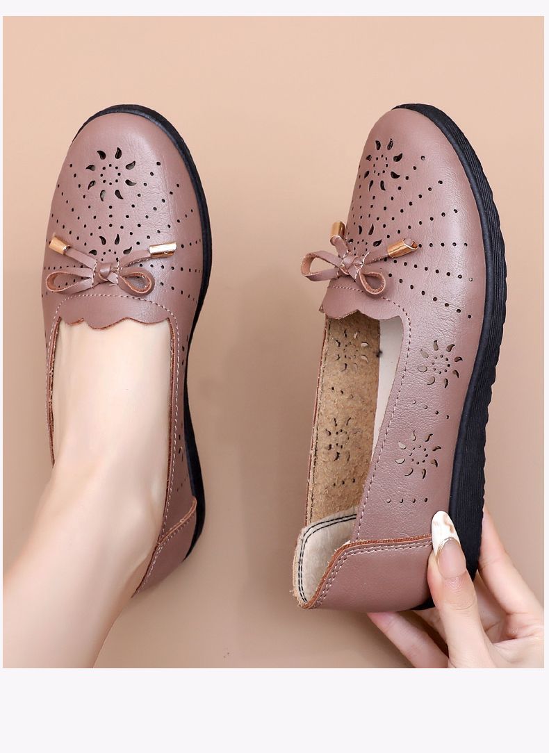 Genuine Mom Closed-toe Sandals Women, Comfortable Non-slip Single Shoes, Hollowed-out Design, Leather Shoes For_vogvips.com