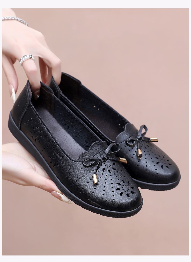 Genuine Mom Closed-toe Sandals Women, Comfortable Non-slip Single Shoes, Hollowed-out Design, Leather Shoes For_vogvips.com