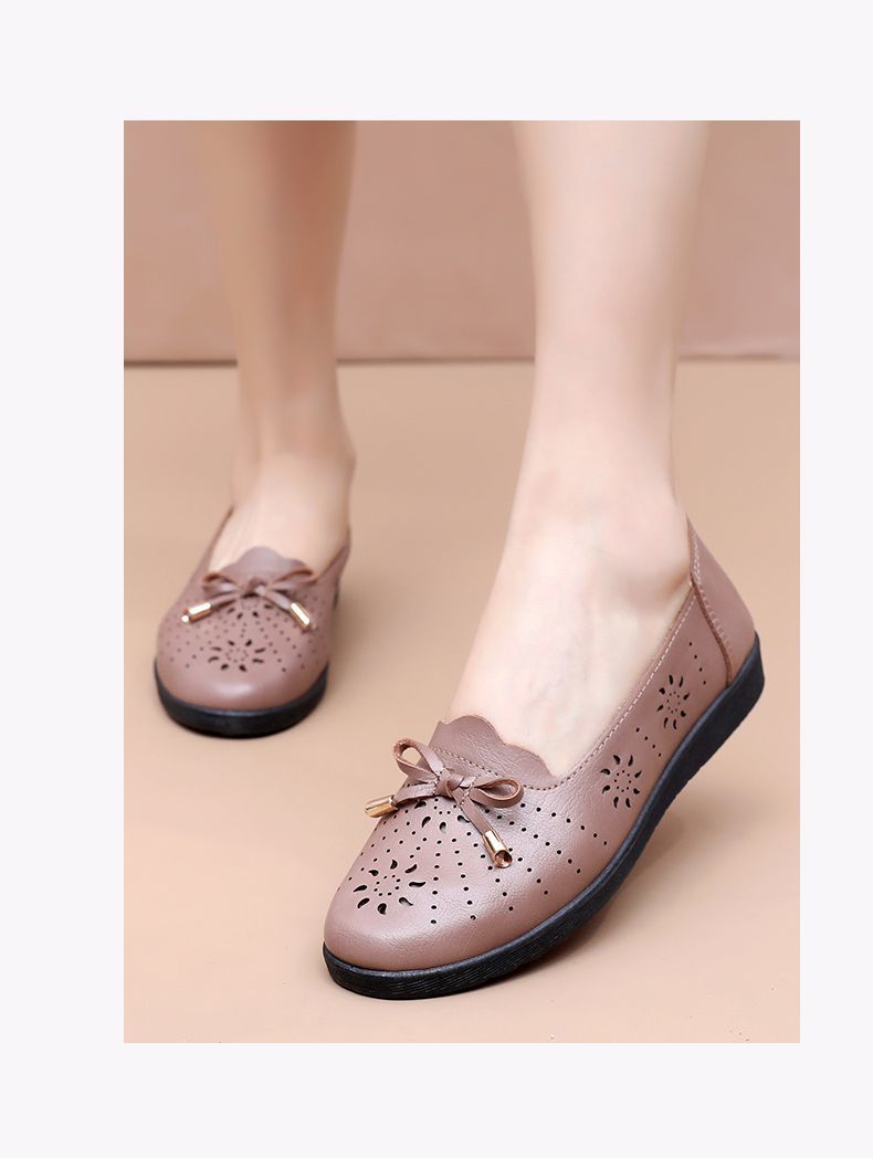 Genuine Mom Closed-toe Sandals Women, Comfortable Non-slip Single Shoes, Hollowed-out Design, Leather Shoes For_vogvips.com