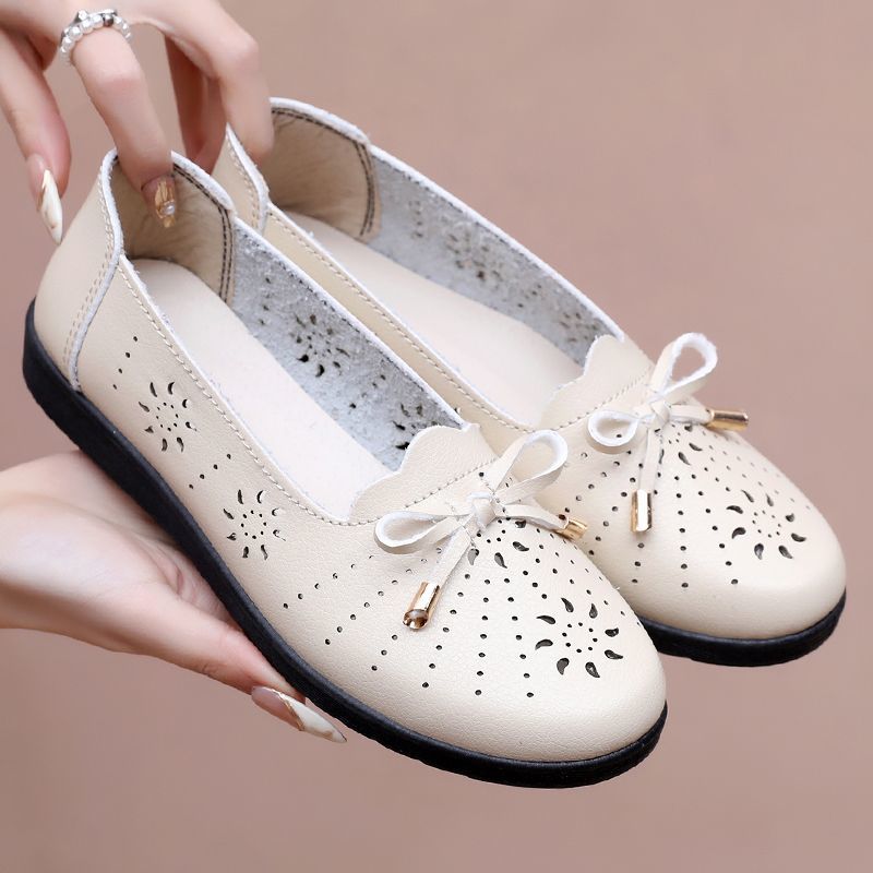 Genuine Mom Closed-toe Sandals Women, Comfortable Non-slip Single Shoes, Hollowed-out Design, Leather Shoes For_vogvips.com