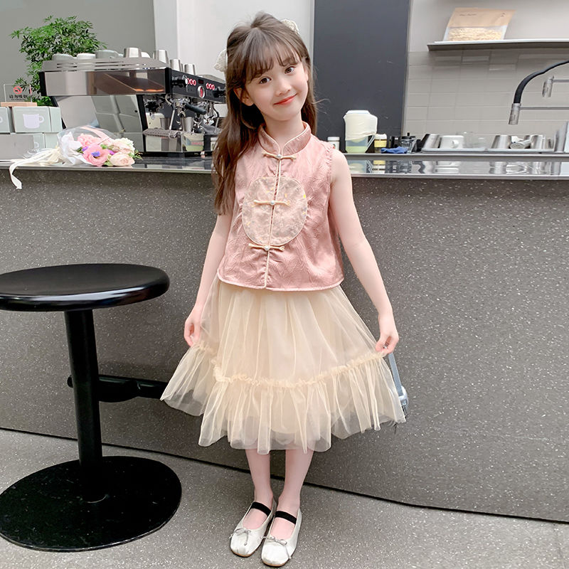 女童夏裝連衣裙2024新款中大童夏季漢服裙子兒童中國風套裙兩件套