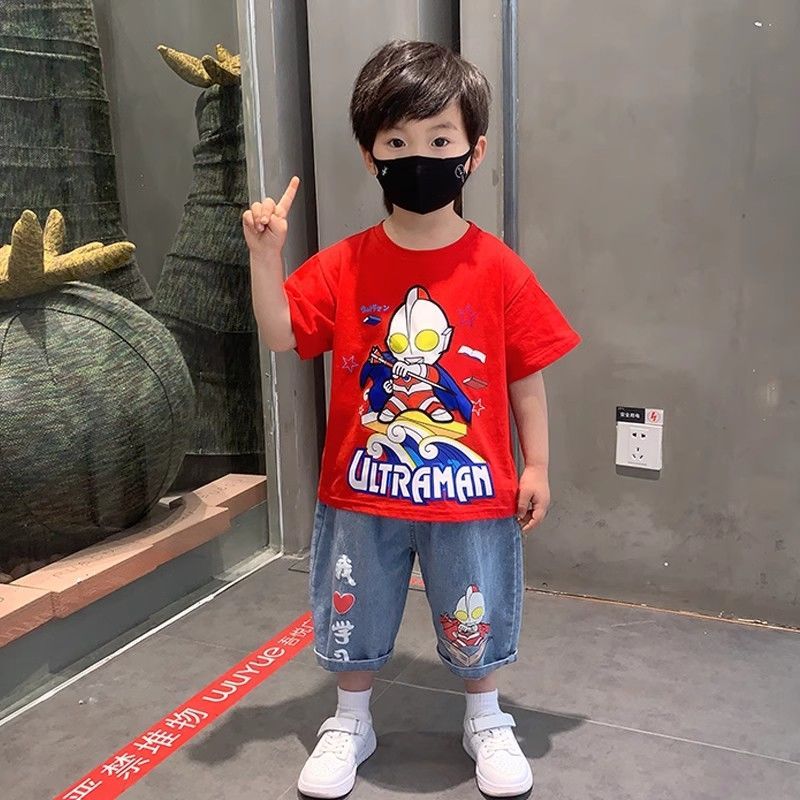 奧特曼發光衣服男童夏裝套裝2024新款男寶夏季短袖兒童網紅炸街潮