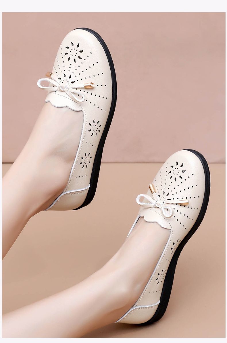 Genuine Mom Closed-toe Sandals Women, Comfortable Non-slip Single Shoes, Hollowed-out Design, Leather Shoes For_vogvips.com